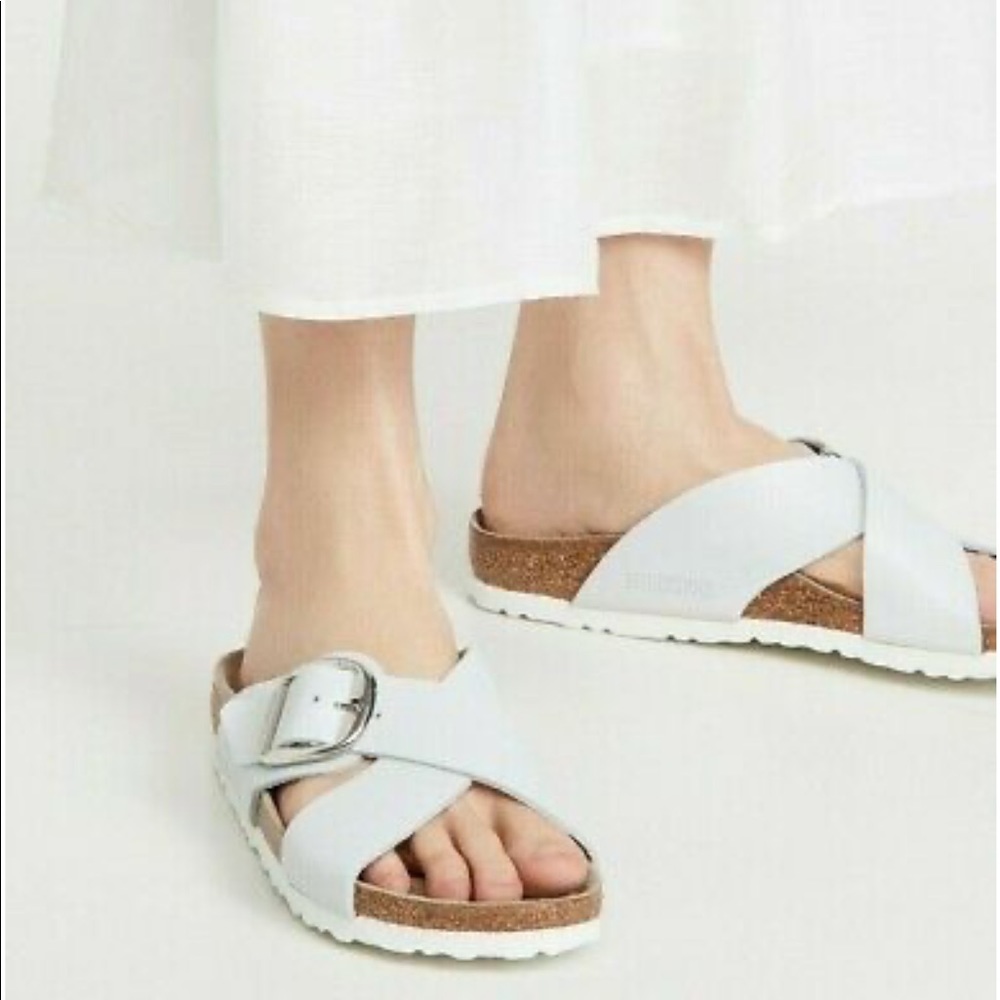 Birkenstock Siena Washed White Metallic Big Buckle Sandal - Picture 5 of 9